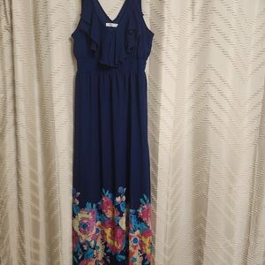 Old Navy Navy Floral Maxi Dress with Ruffle V-Neck